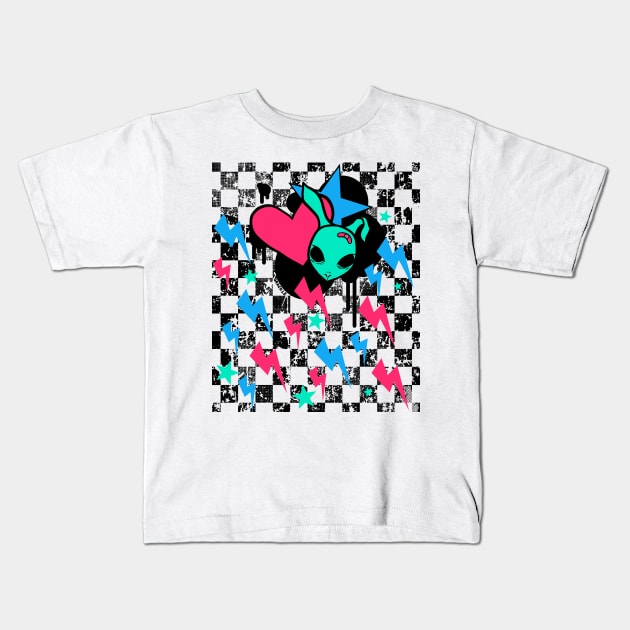 Rock Bunny Checkerboard (Dark Version) Kids T-Shirt by Jan Grackle